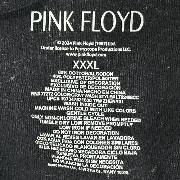 Pink Floyd Dark Side of the Moon Graphic Tee Sz XXXL Gray Wash - Picture 4 of 5